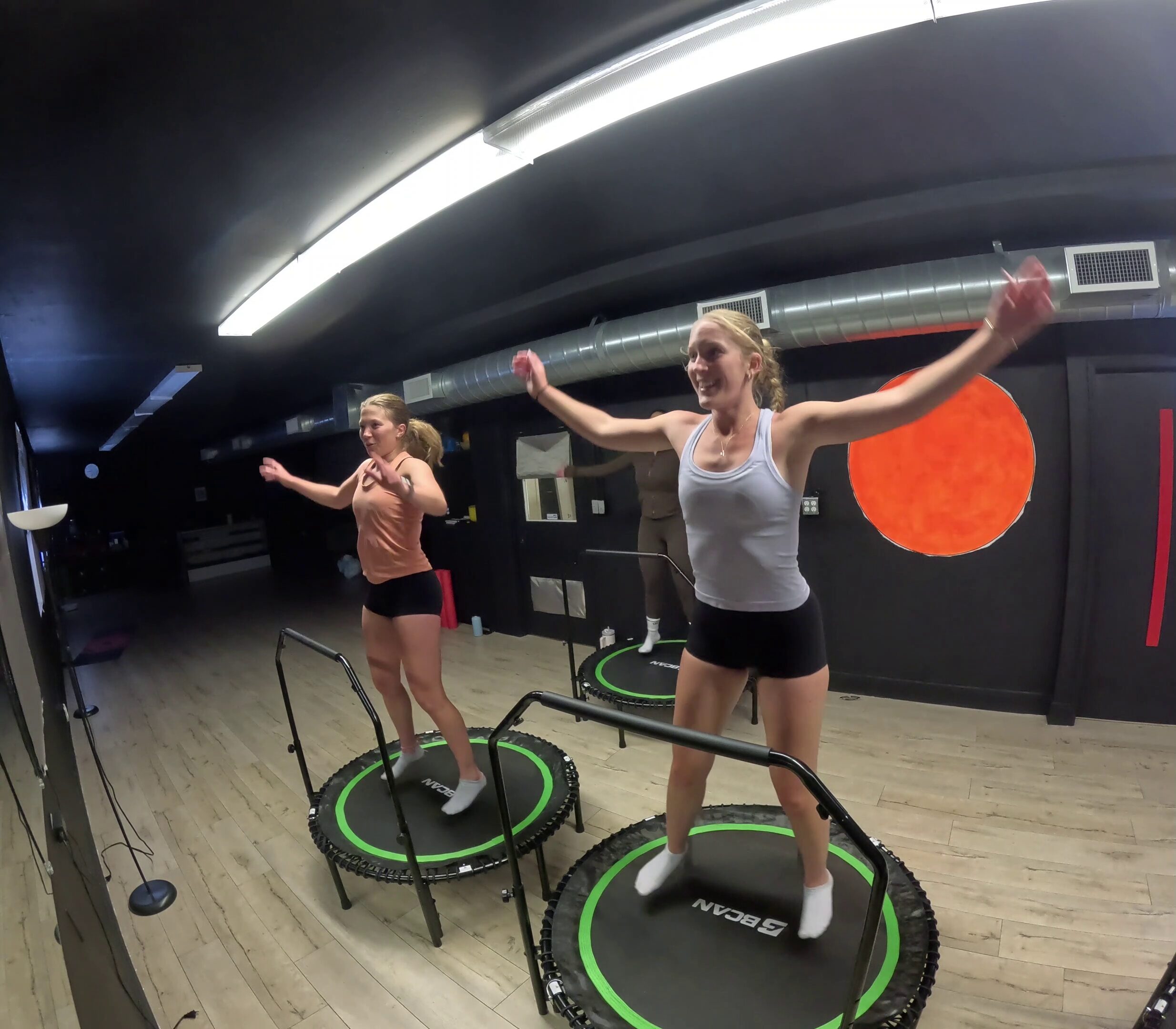 Student in a SYNC rebound fitness class at Way Show Er Sanctuary in El Sobrante, CA